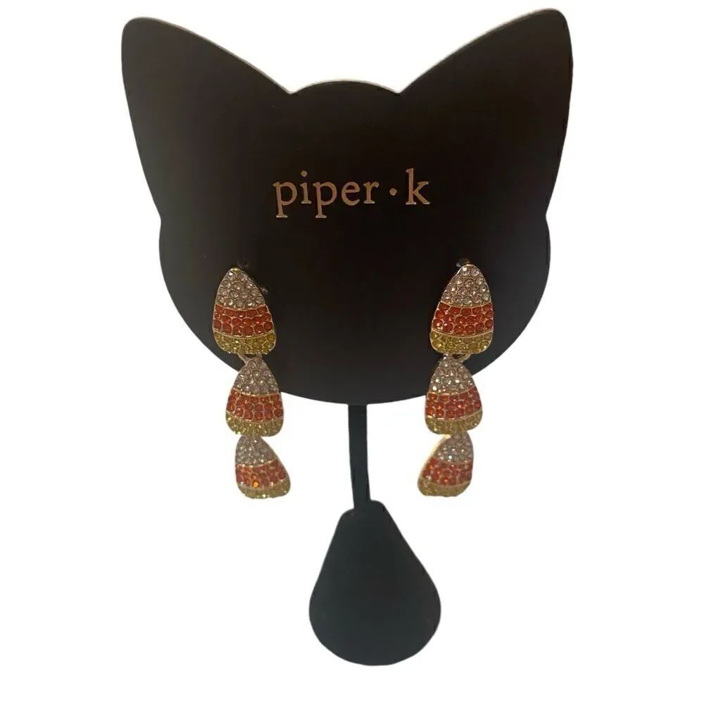 Piper•k Sparkly 3 Tier Candy Corn Drop Earrings.